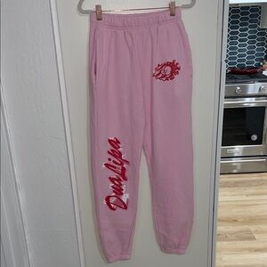 Dua Lipa Pink with Red Detail and Bling Sweatpants | M